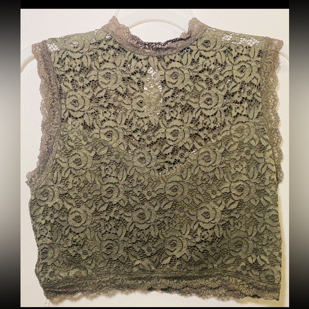 Bebe Green Cropped Embellished Blouse with Mandarin Collar